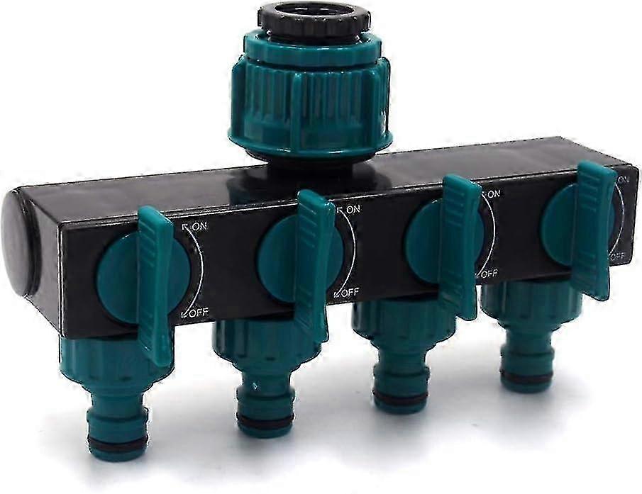 4-Way Garden Hose Splitter with Shut-Off Valves, Flow Control & Lockable Connectors for Irrigation
