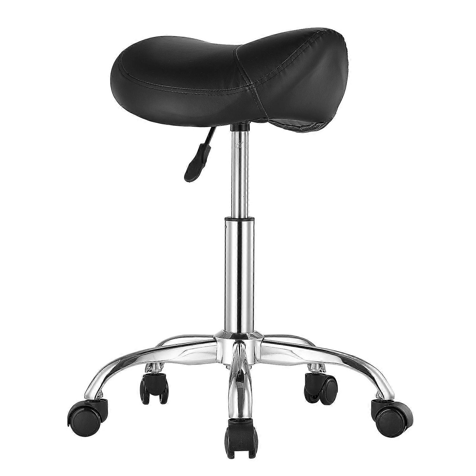 Saddle Stool with Wheels, 450 LBS Weight Capacity Ergonomic Rolling Stool, Height Adjustable Thickened PU Leather Saddle Chair, Black