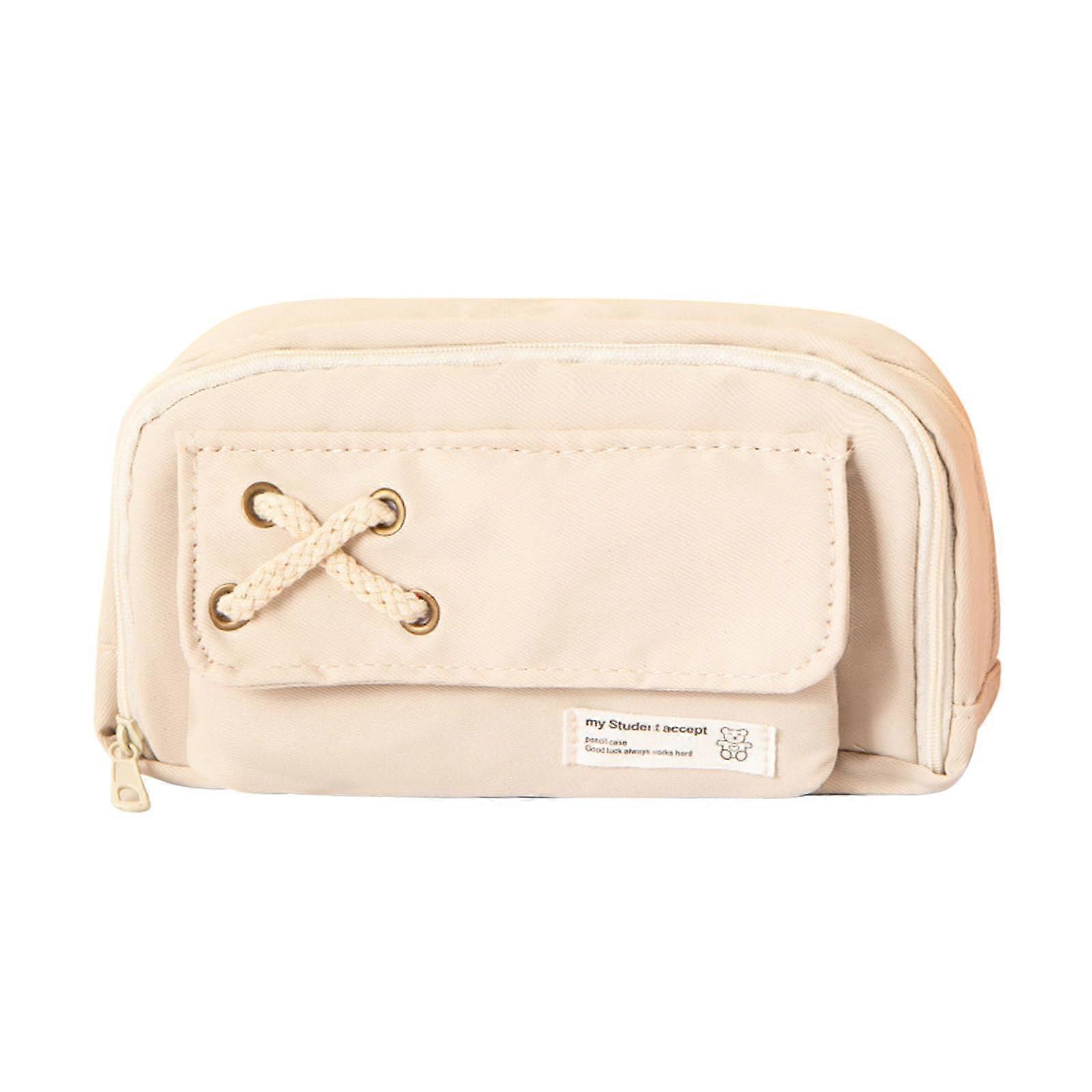 Aesthetic Pencil Case Size 21 By 11.5 Cm Large Three Compartments Zipper For School Office College Blue