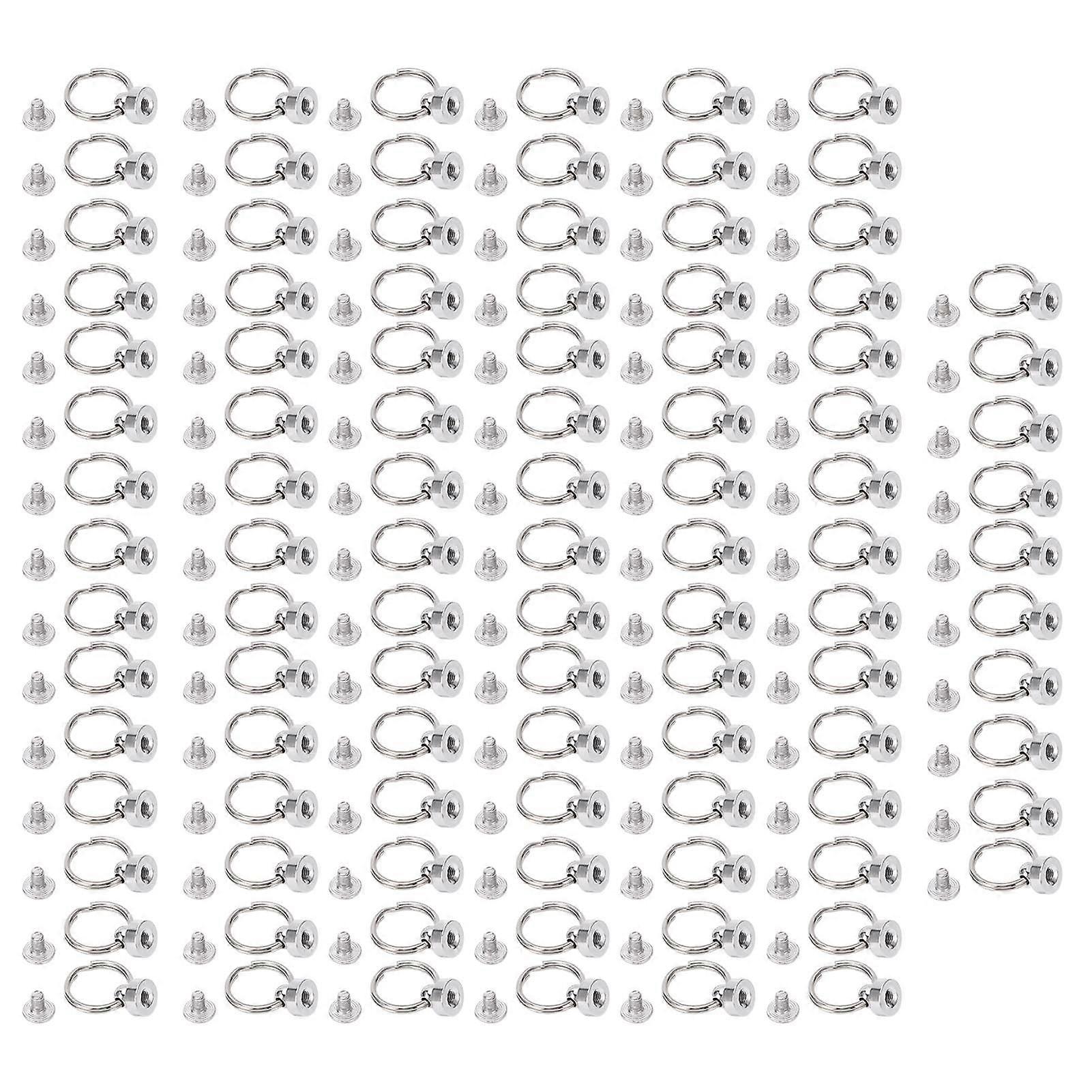 2025 Latest Model  100set Round Head Rivet Silver Double Circle Pull Rings