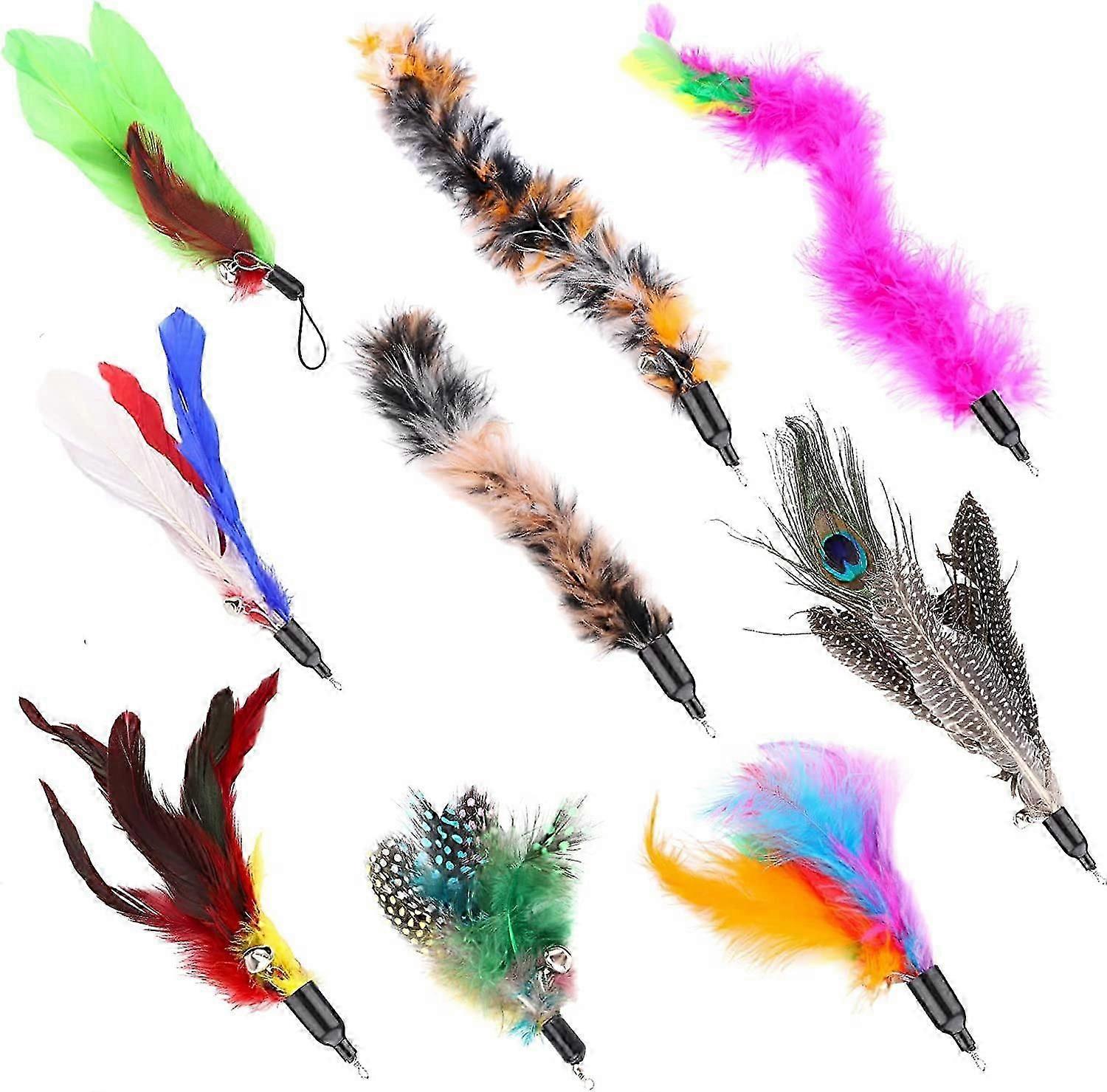 9-Pack Cat Feather Toy Refill - Teaser Attachment for Interactive Playtime