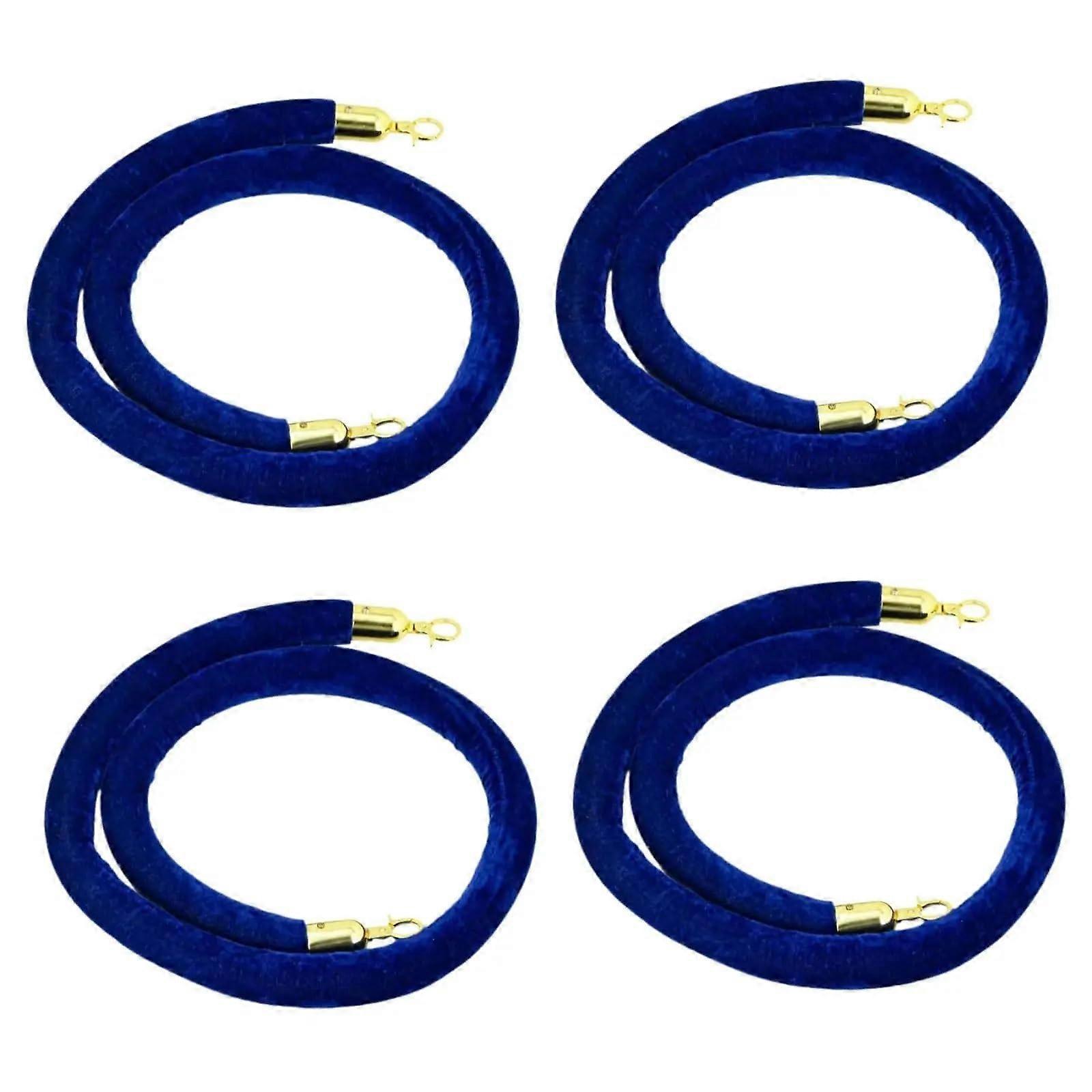 4 x Velvet Rope Barrier, 150 cm thick, Queue Control Rope for RestaurantBank Openings, Crowd Control Rope (Blue)