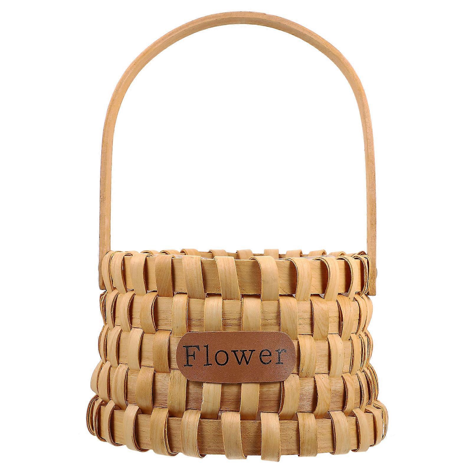 Orange Synthetic Material Woven Storage Basket with Handle for Home Use 1 Pc
