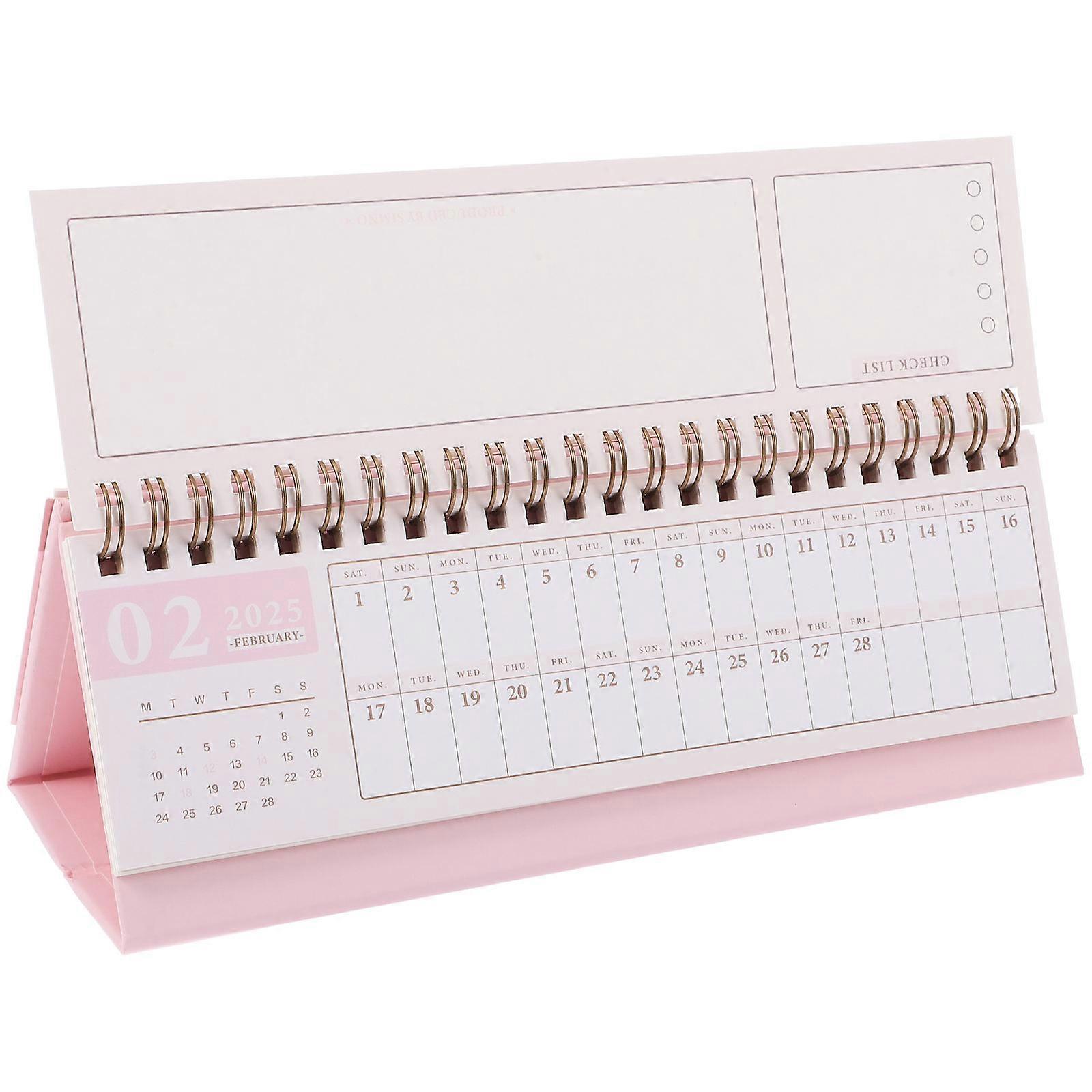 Compact Design Mini Desk Calendar 2025 Edition For Office Use Horizontal Pink 8.4×3.1×2.8in Desktop Organization Scheduling 1Pcs