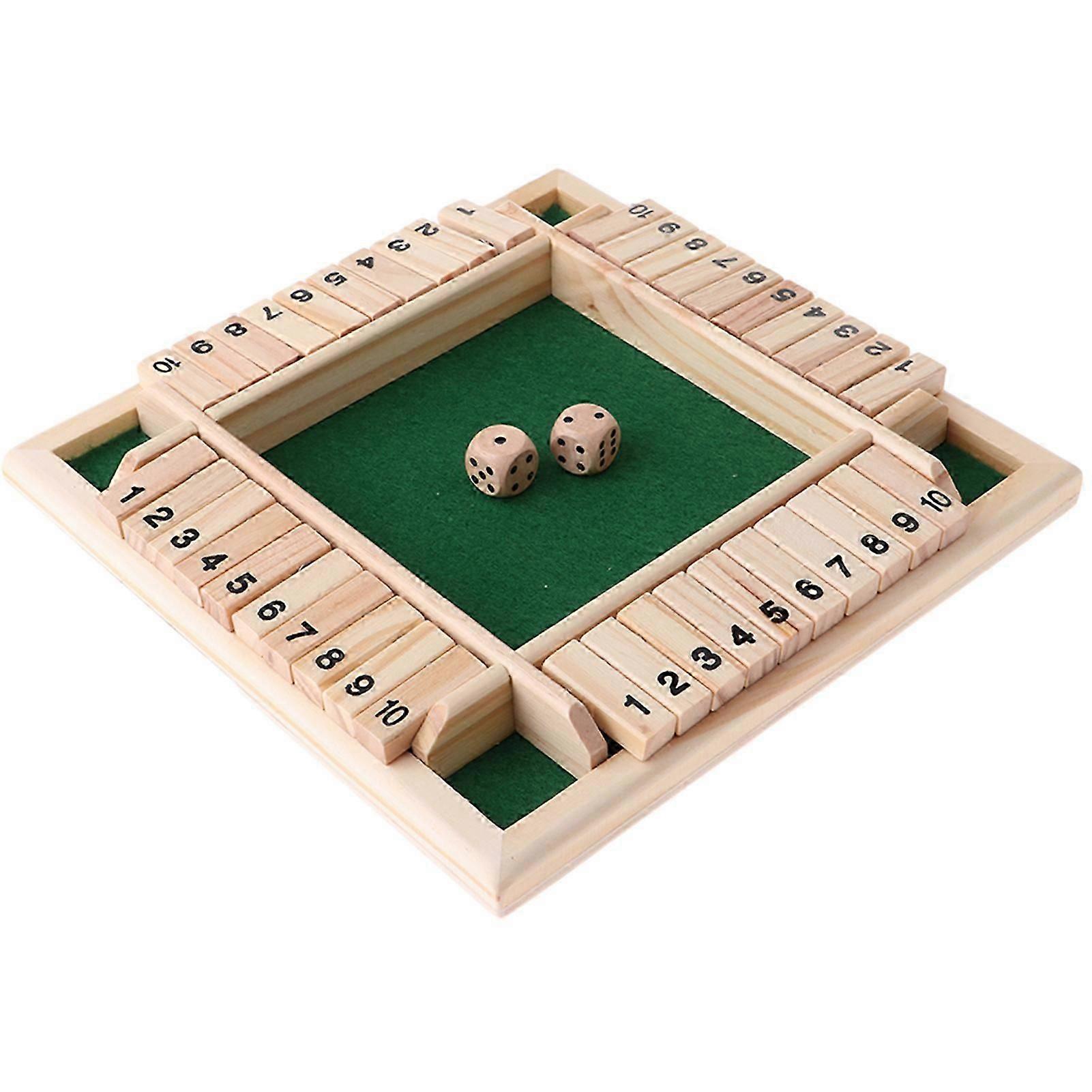 Shut The Box Board Game 2-4 Players Four Sided Wooden Table Game with 1-10 Numbers Carved for Party Club Drinking