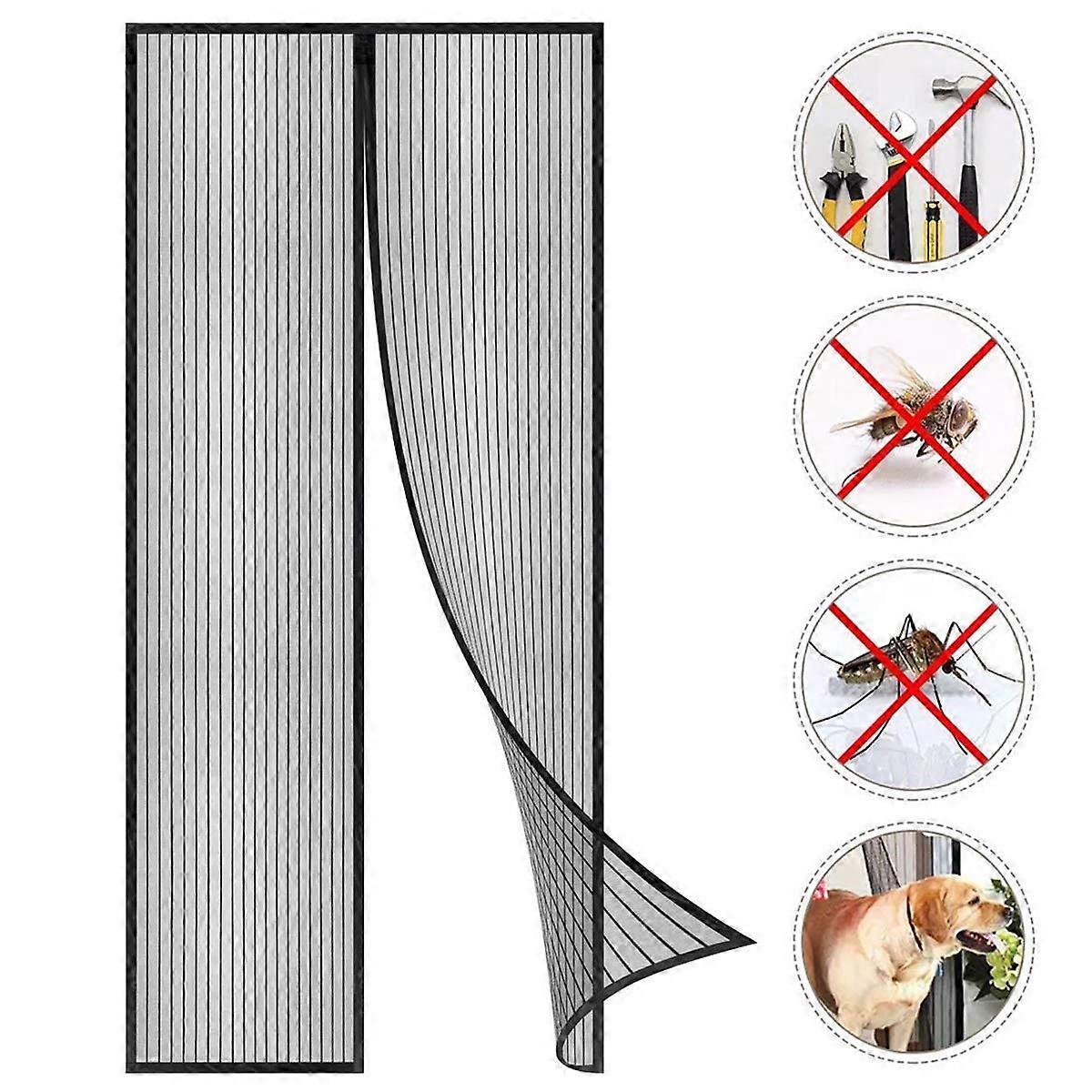 Magnetic Fly Screen Door, Insect Protection, Ideal for Balcony, Cellar, Patio Doors, Easy to Attach, Black, 80 x 210 cm