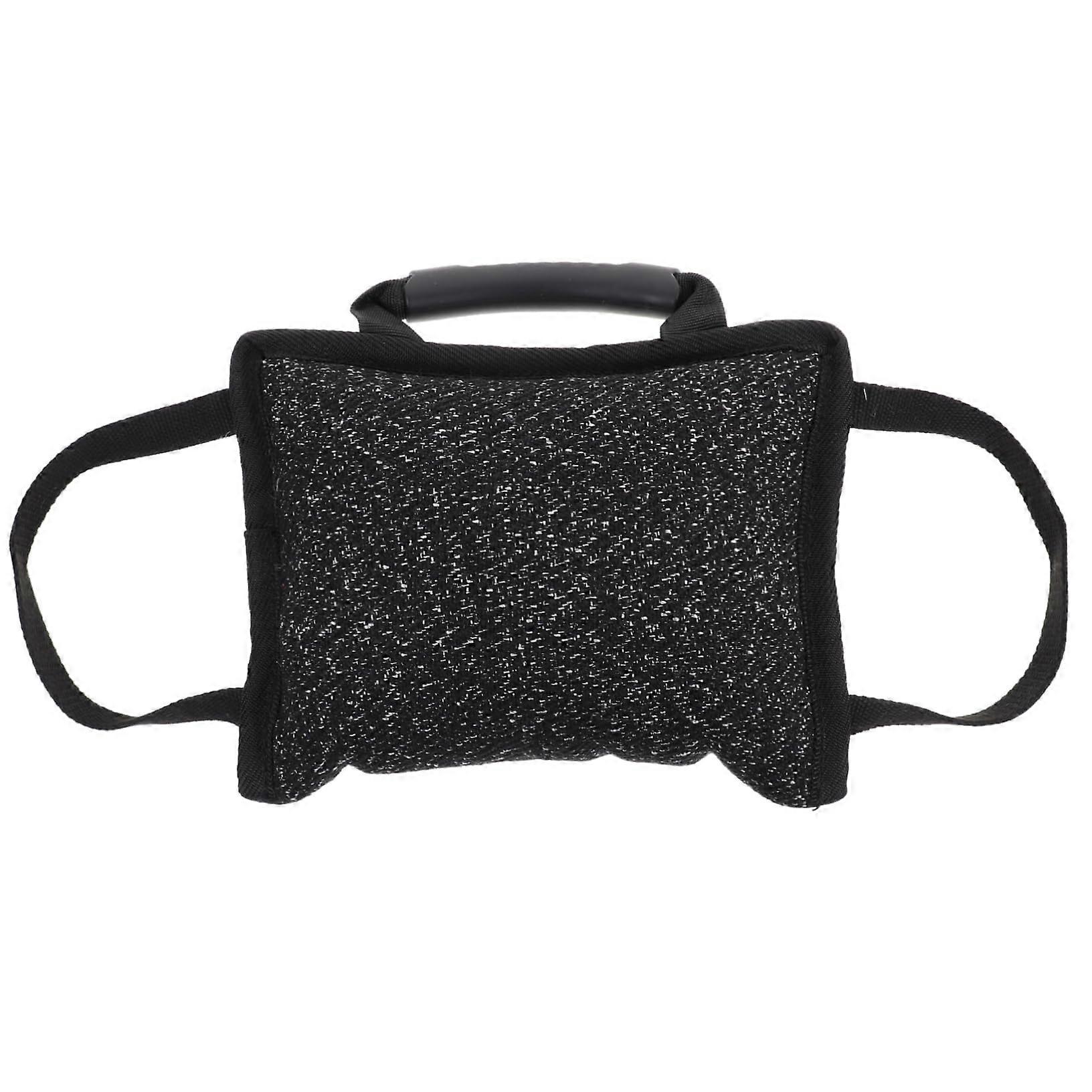 Dog bite toy made of jute, training cushion with 3 handles, interactive pet toy, tug toy for puppies, black, for dog bite training.