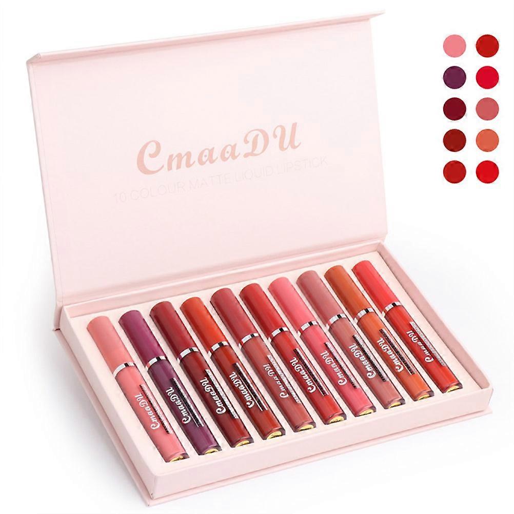 10Pcs Matte Lip Glosses Waterproof Non Stick Cup Lipsticks Christmas Gift