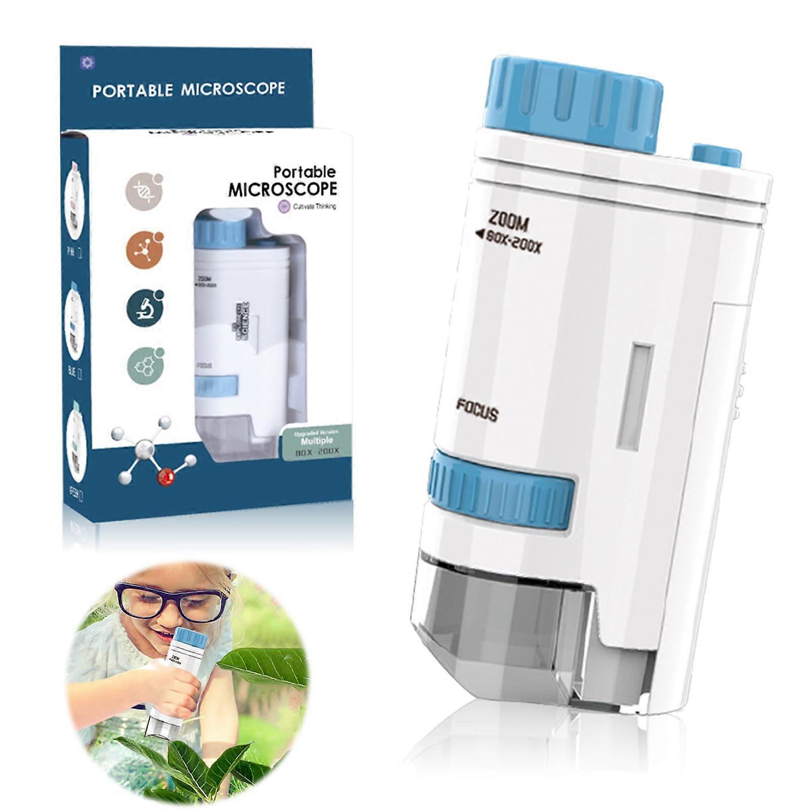 Mini Microscope Children's 80 x 120x Pocket Microscope with LED Light for Children, Students and Educational Exploration