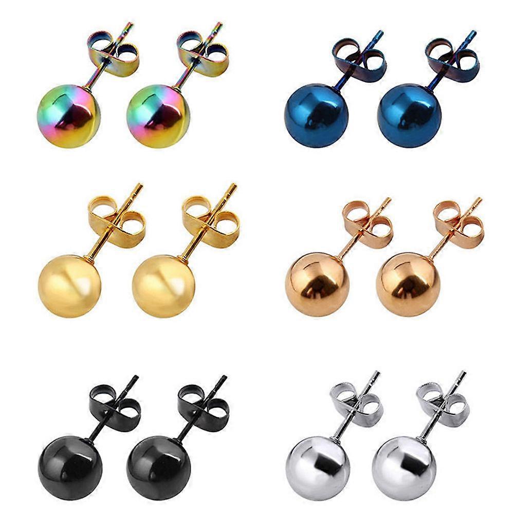 Piercing Studs Earrings Men Earrings Studs Trendy Ball Colorful Assorted Color 6 Pairs 316L Stainless Steel For Casual Wear