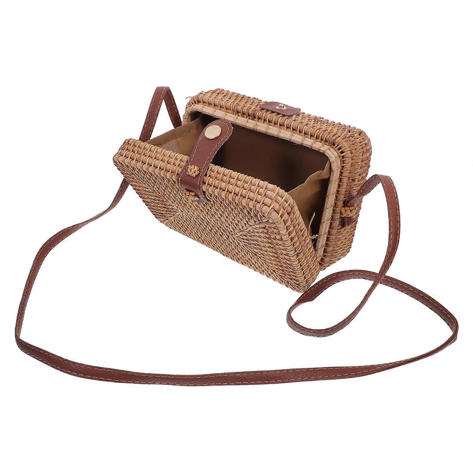 Woven Rattan Crossbody Bag with Shoulder Strap – Stylish Square Handbag for Women, Versatile Makeup Bag for Dating and Parties