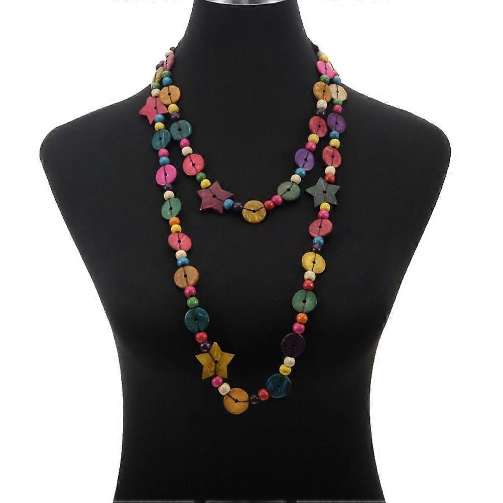 Boho Beaded Necklace Wood Beads And Coconut Shell Design Fine Workmanship Daily Use 1Set