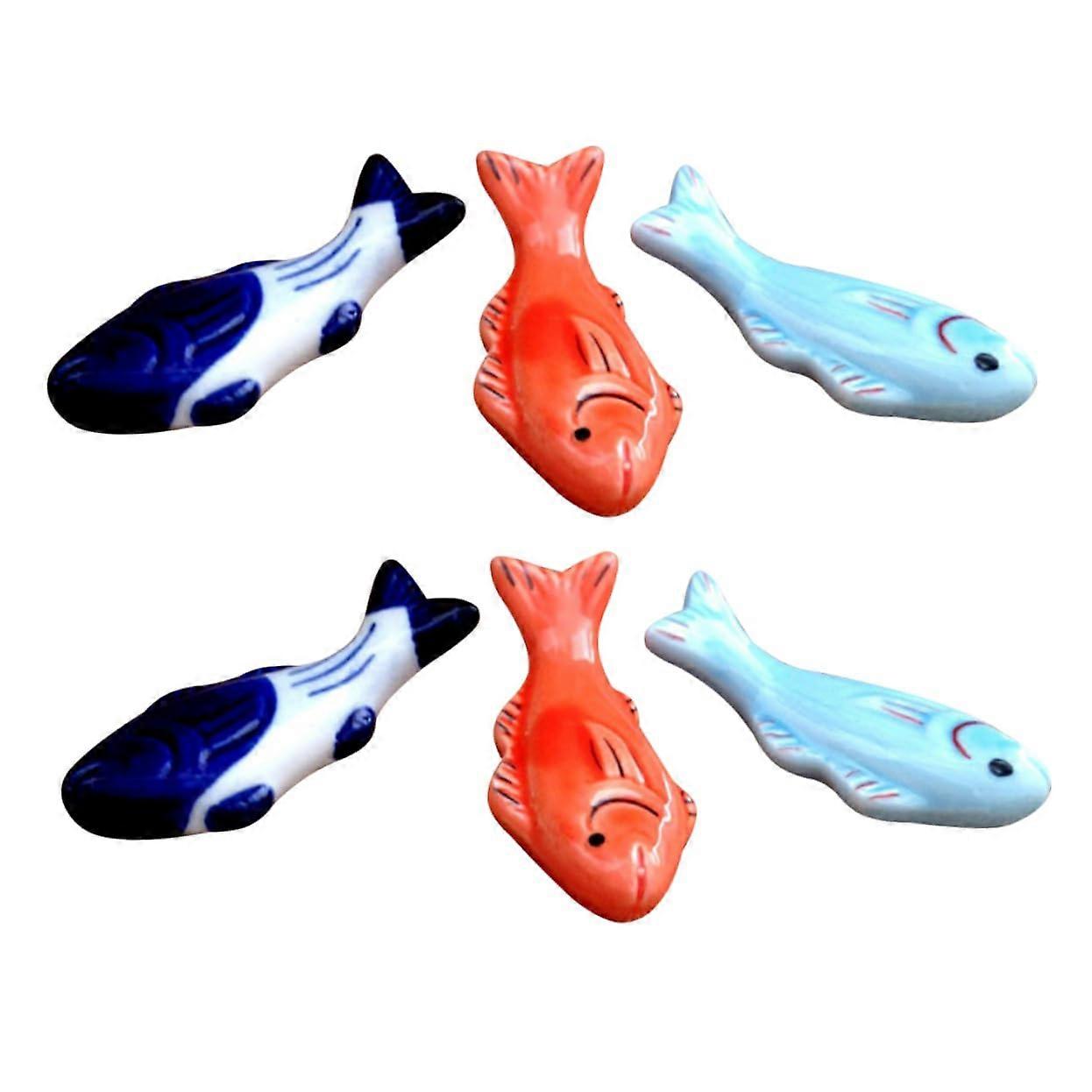 6 Pieces Ceramic Chopstick Rests in Adorable Carp Design, Red, Blue, Sky Blue for Chopsticks, Spoons, and Forks,  for Any Table Decoration