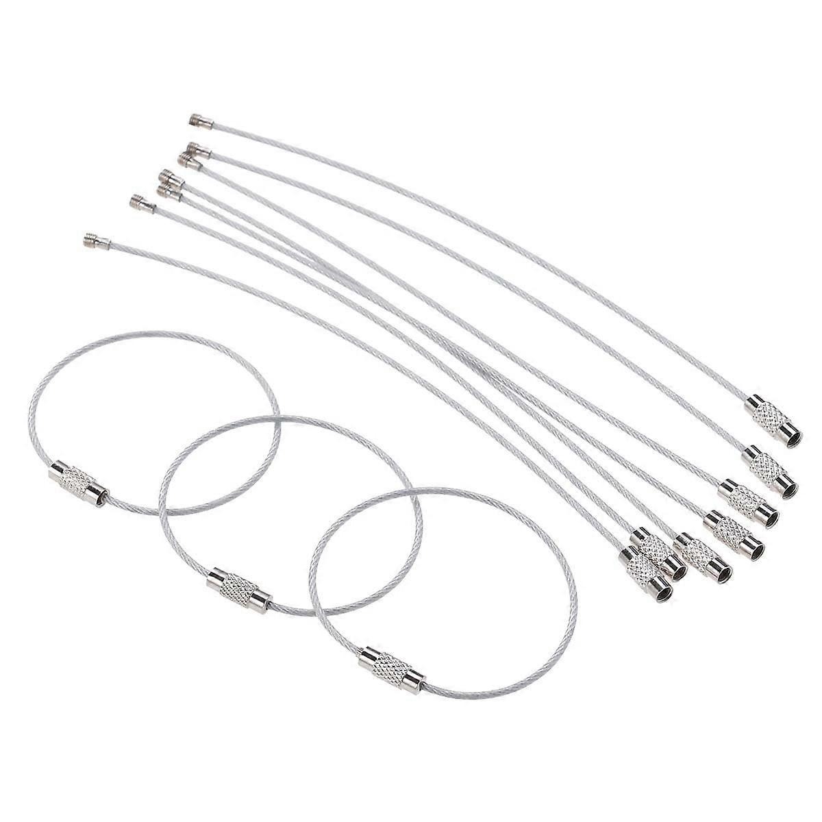 Metal Key Chains Stainless Steel Wire Loops Luggage Tag Holders Silver Round Shape Easy to Lock 10Pcs