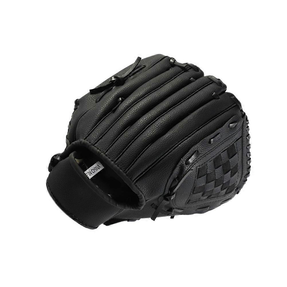 Black PVC Baseball Glove for Practice with Cushioned Palm Pad and Adjustable Strap 12.5 inch