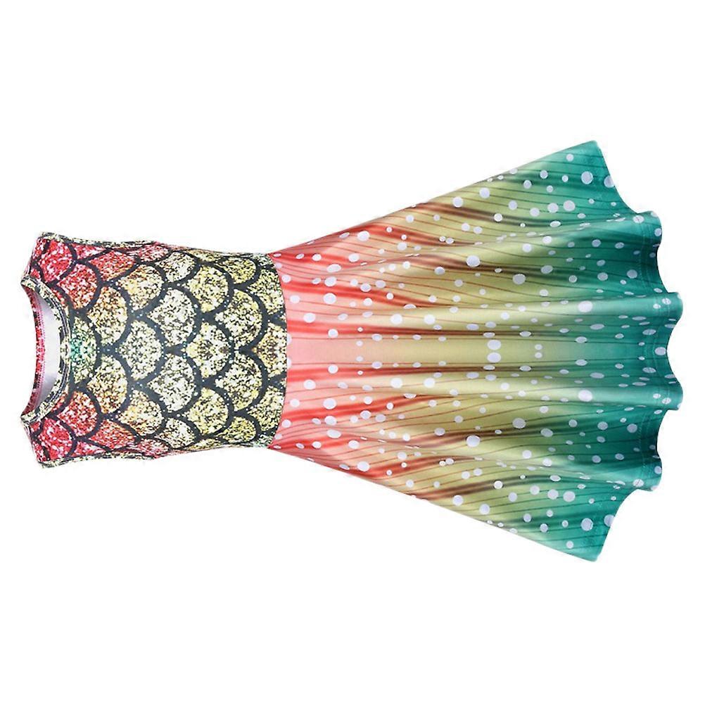 Cute Dress For Girls Sleeveless Sundress Multi-Colored Hot Summer Mermaid Pattern 1Pc