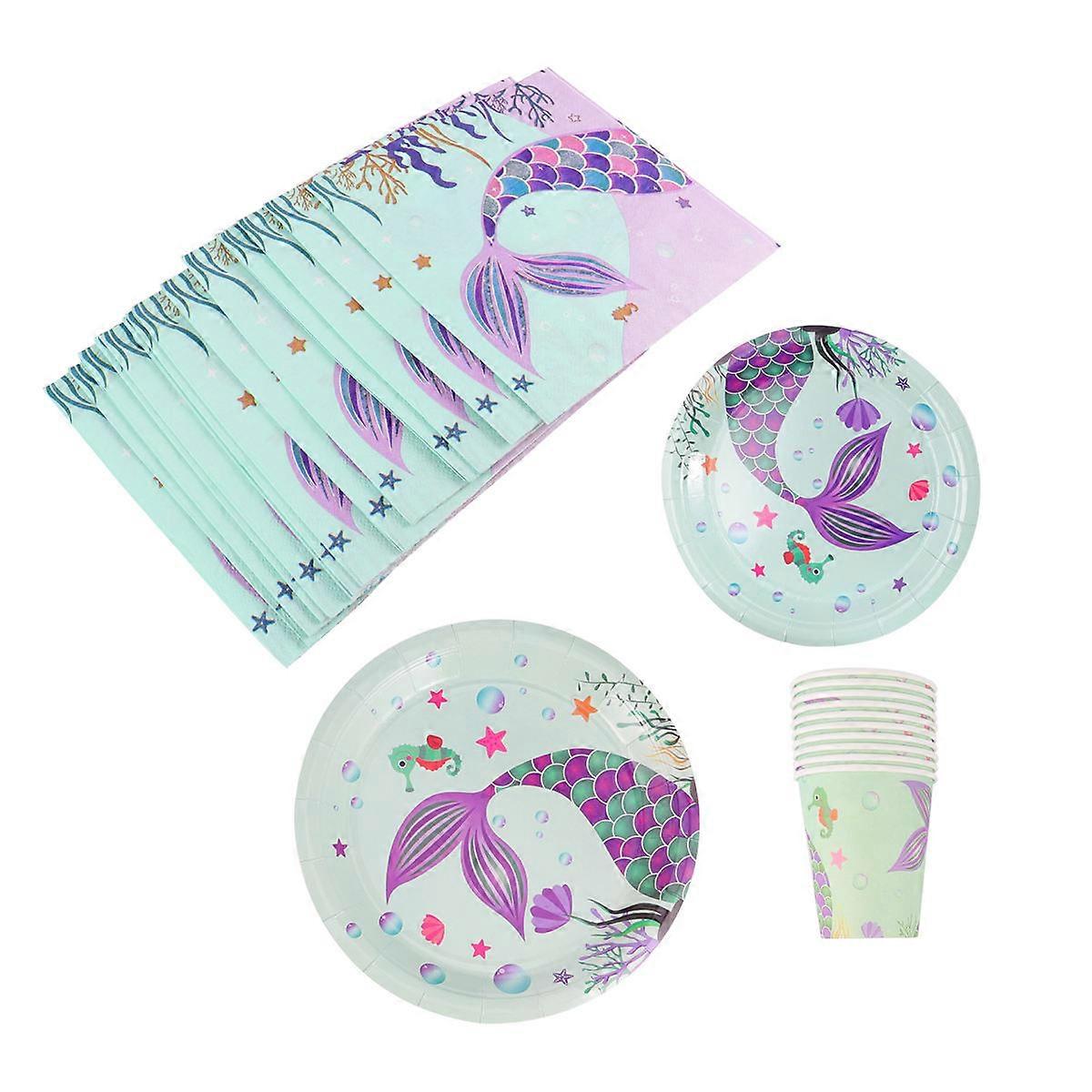Party Supplies Mermaid Paper Plate Set Practical Dinner Use 9 Inch Plate Recycled Material 30Pcs