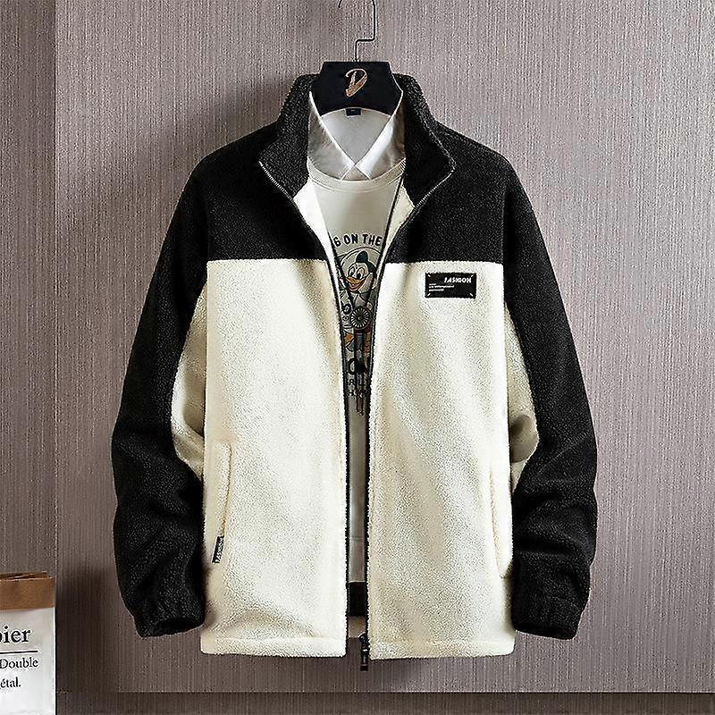 Lamb Cashmere Men's Jacket Stand-up Collar Coat Leisure Plus Velvet Plus Size Autumn and Winter Warm Cotton-padded Jacket