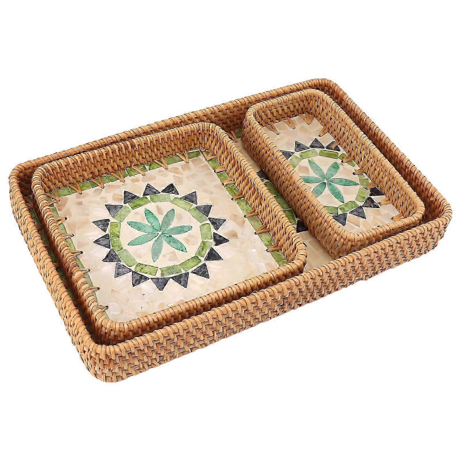 3 Pcs Rattan Fruit Tray Rectangular Fruit Tray Multi Purpose Storage Tray For Home Restaurant Bohemian Type