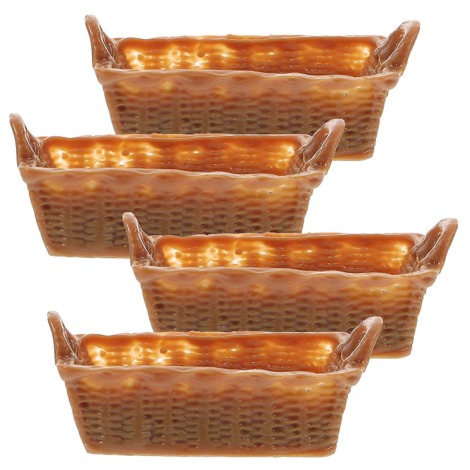 Doll House Miniature Baskets Set of 4 Resin Baskets for Storage Light Brown 1/12 Scale