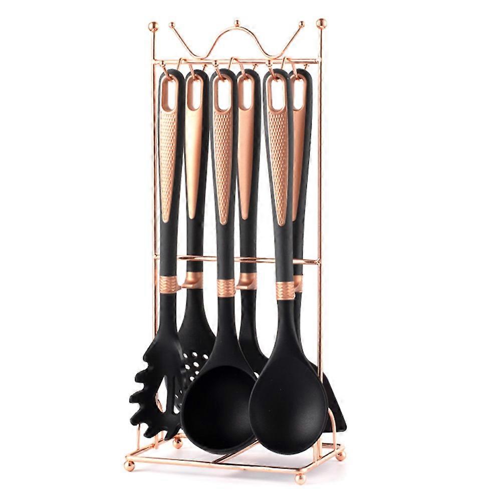 7-Piece Silicone Kitchen Utensil Set Cooking Tools with Storage Rack (No FDA, BPA-Free)