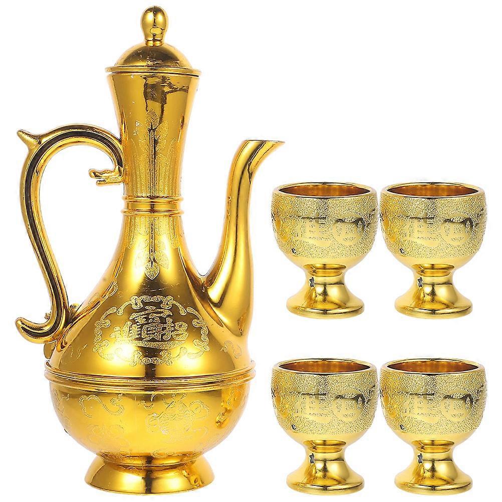 Temple Cérémonie Ensemble Offrande Coupe Bouilloire Bouilloire 1 Ensemble Doré Style Traditionnel Bords Ronds Et Lisses Sacrifice Rituel