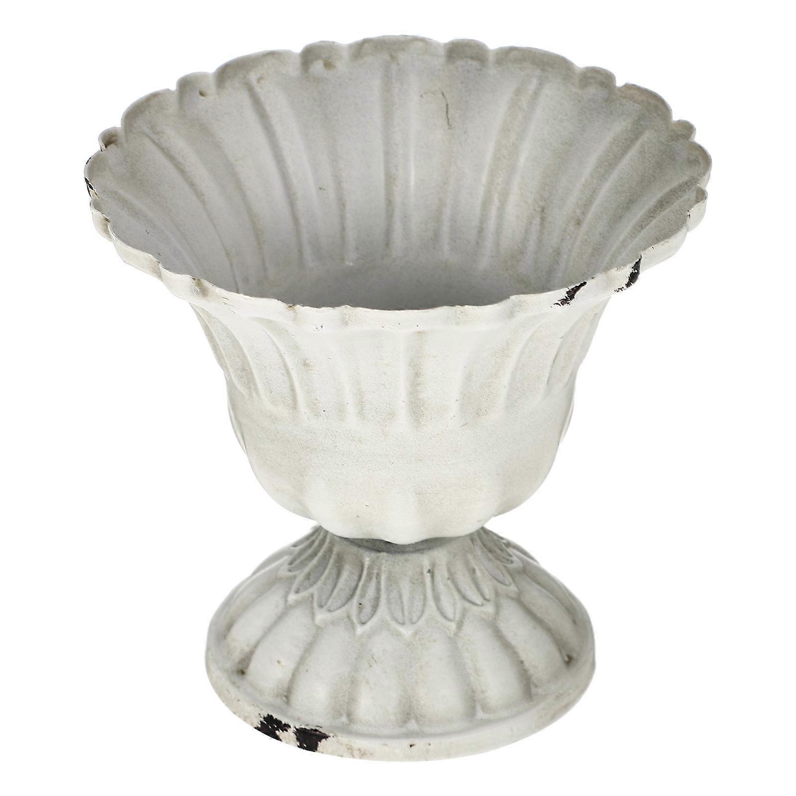 Retro Iron Vase for Flower Arrangement White Decorative Goblet for Desktop Decoration 4.7 Inches