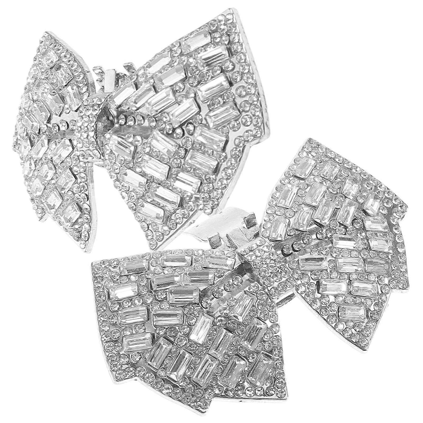 Rhinestone Bow Shoe Clips for Decoration Silver Versatile Detachable Charm Sneaker Accessories Size 2pcs