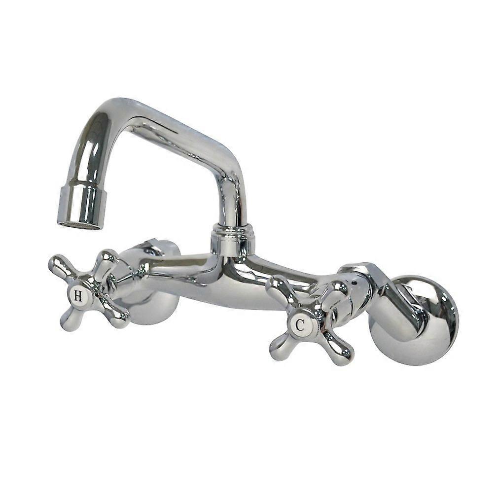 Retro Wall Mounted Kitchen Mixer Tap with Double Cross Handles, Solid Brass Chrome