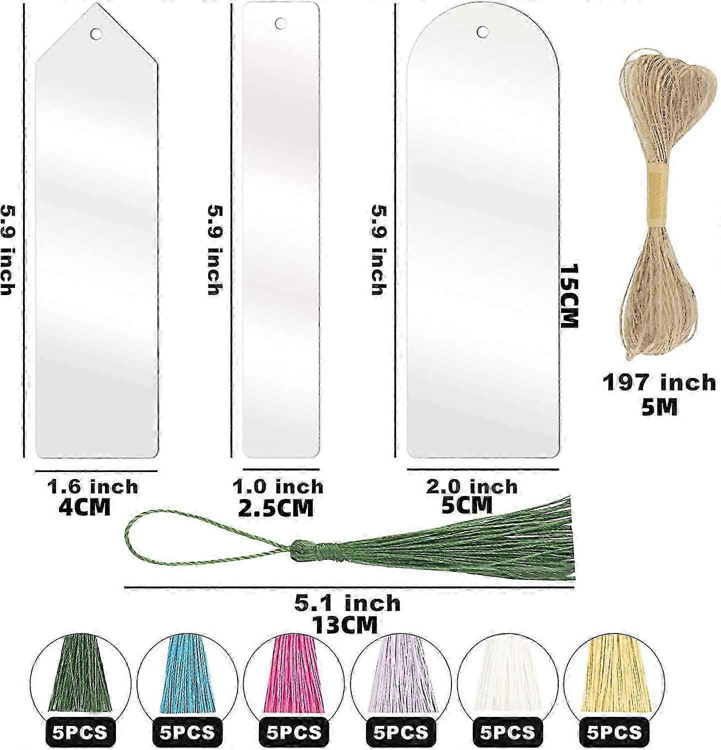 30 Pieces DIY Acrylic Bookmarks Set - Blank Transparent Bookmarks with Tassels for Notebooks & Craft Projects