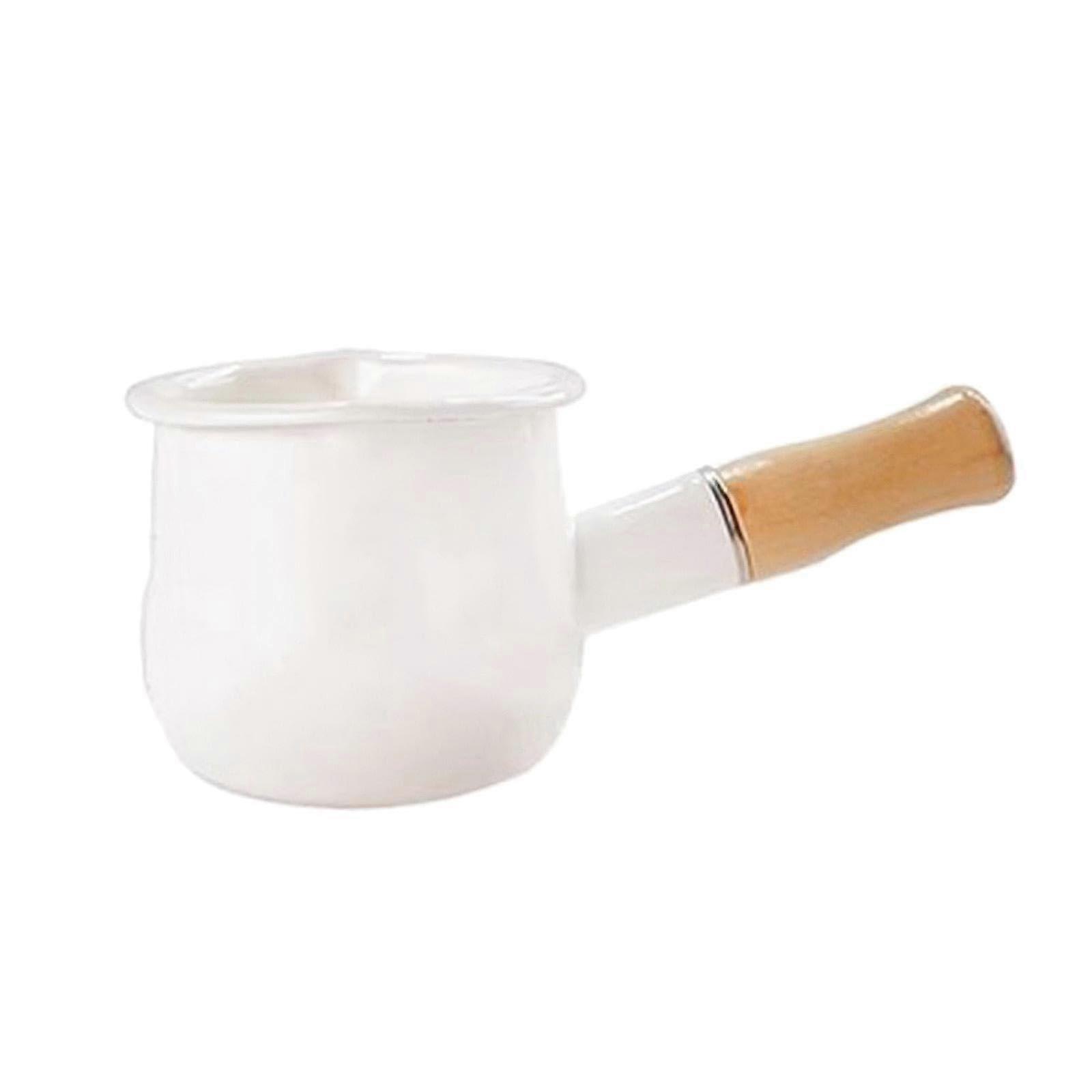 Enameled Milk Pot, Small Flat Butter Warmer, Chocolate Melting Pan, Nonstick White Enamelware, Sauce and Soup Pot