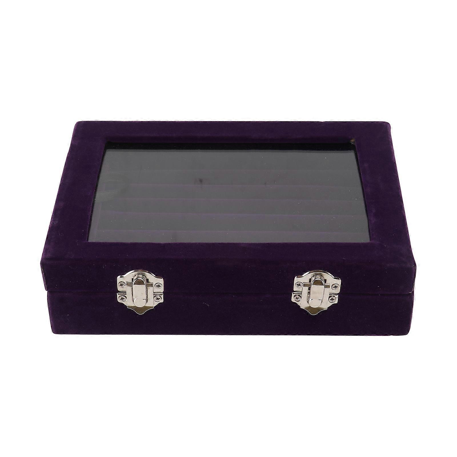 Purple Flocking Jewelry Storage Box with Clear Lid and Safety Locks for Home or Store Display 20.5x15.5x5cm