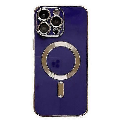 حافظات الهاتف المحمول لهاتف iPhone 15 Pro Magsafe Plating TPU جراب هاتف مع فيلم عدسة (أزرق)