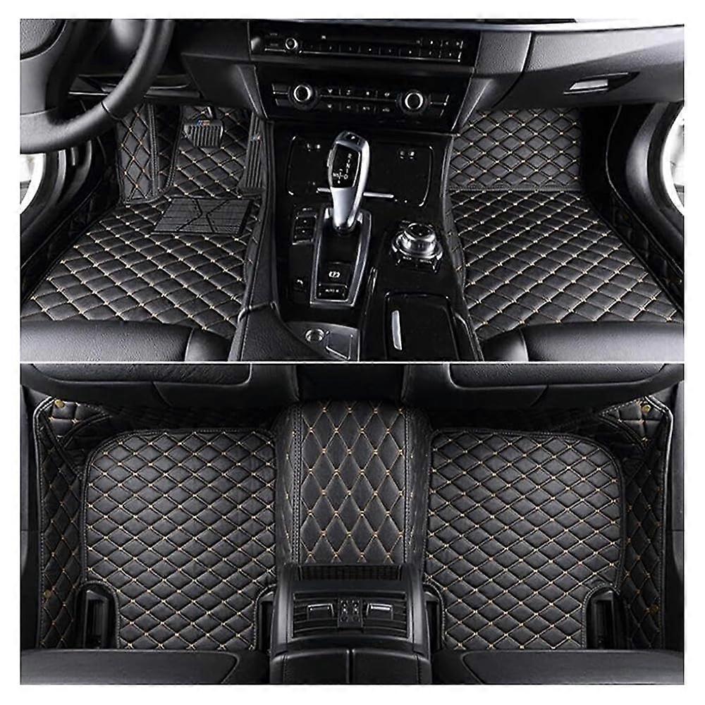 Auto floor mats for Tesla Cybertruck , leather, dualrow, allweather, Black/Gold