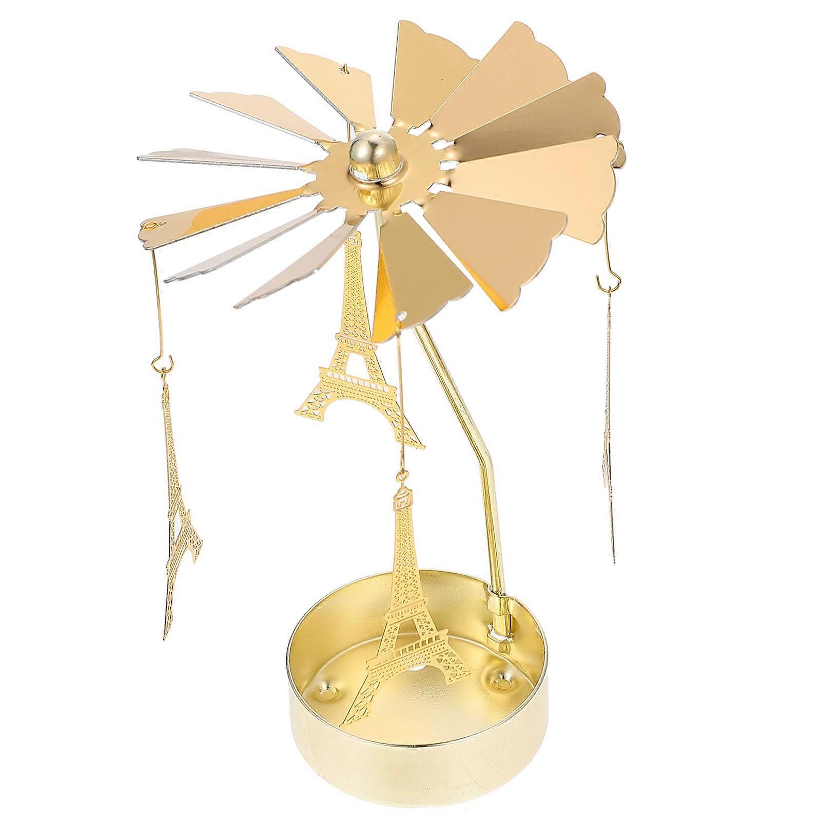 Candle Holder With Handle Rotatable Iron Candlestick Tabletop Decoration Christmas Design Golden Color 1Pc