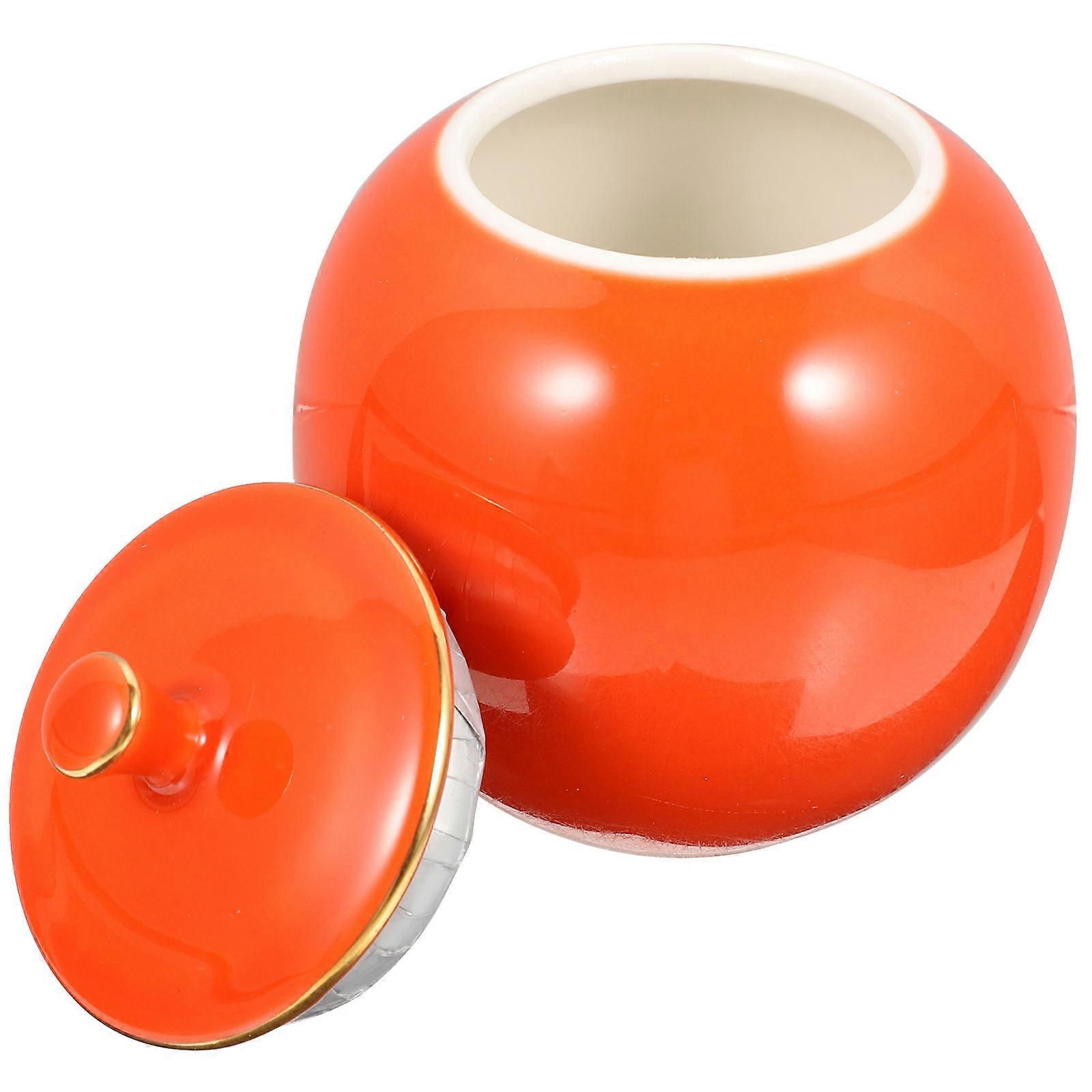Orange Ceramic Tea Canister MultiFunctional Storage Jar for Sugar and Grains 4.5x4.5x6.5 Inches