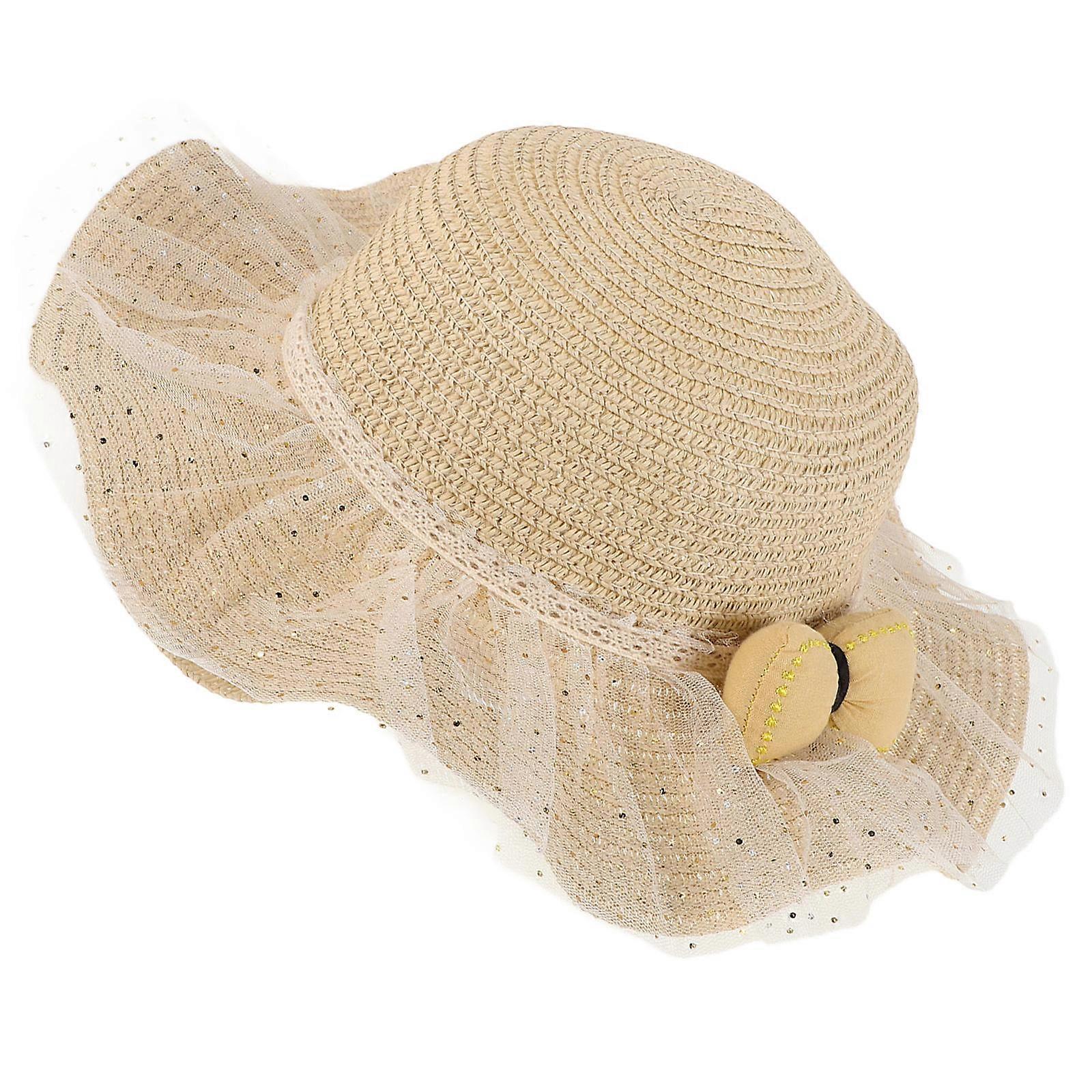 Pink Straw Hat for Kids Sun Protection Summer Lightweight Cap