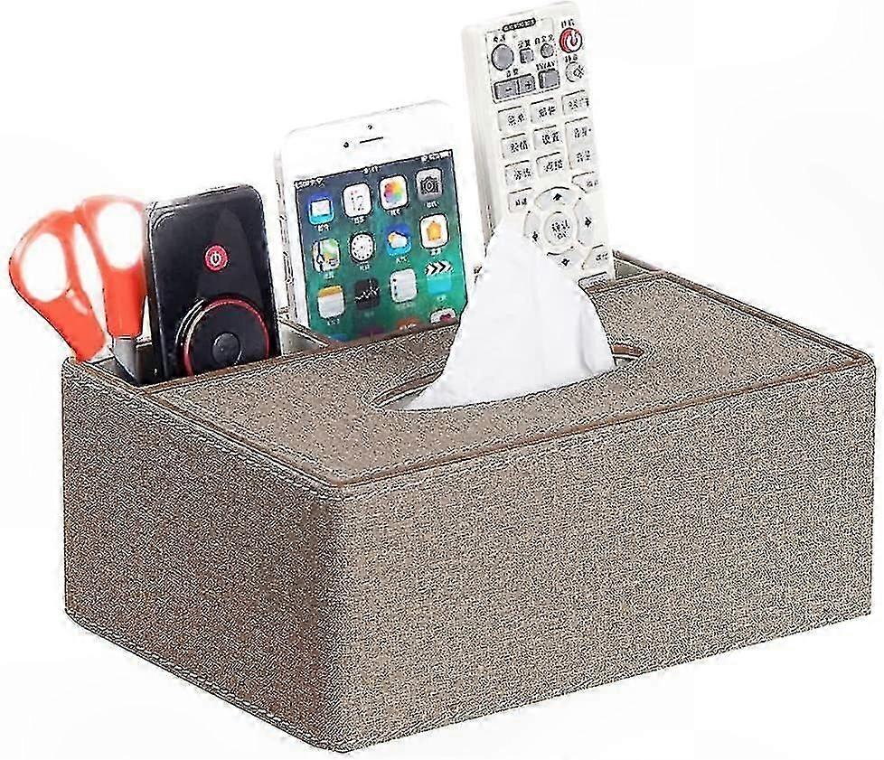 Rectangular Leather Tissue Box Cover with Remote Control Caddy for Pen and Tissue Storage