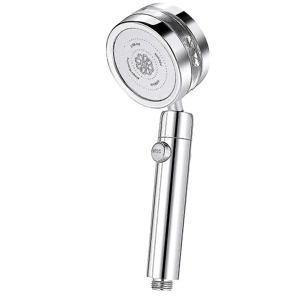 High-Pressure Shower Head, 360-Degree Rotatable Turbo Showerhead with One-Button Water Stop, Removable and Easy to Clean, Silver