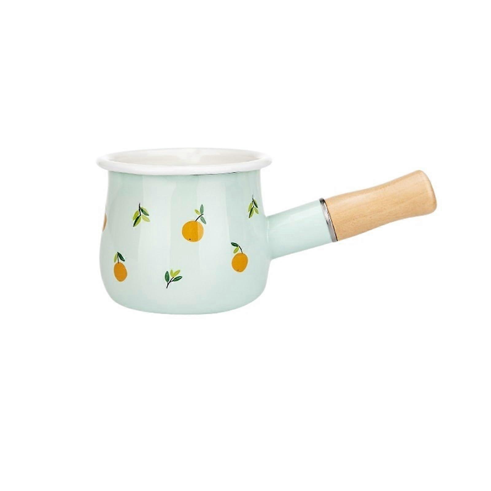 Small Milk Pot 500ml Enamel With Wooden Handle Non Stick Pan Induction Gas Stove Compatible Oatmeal Butter Cookware