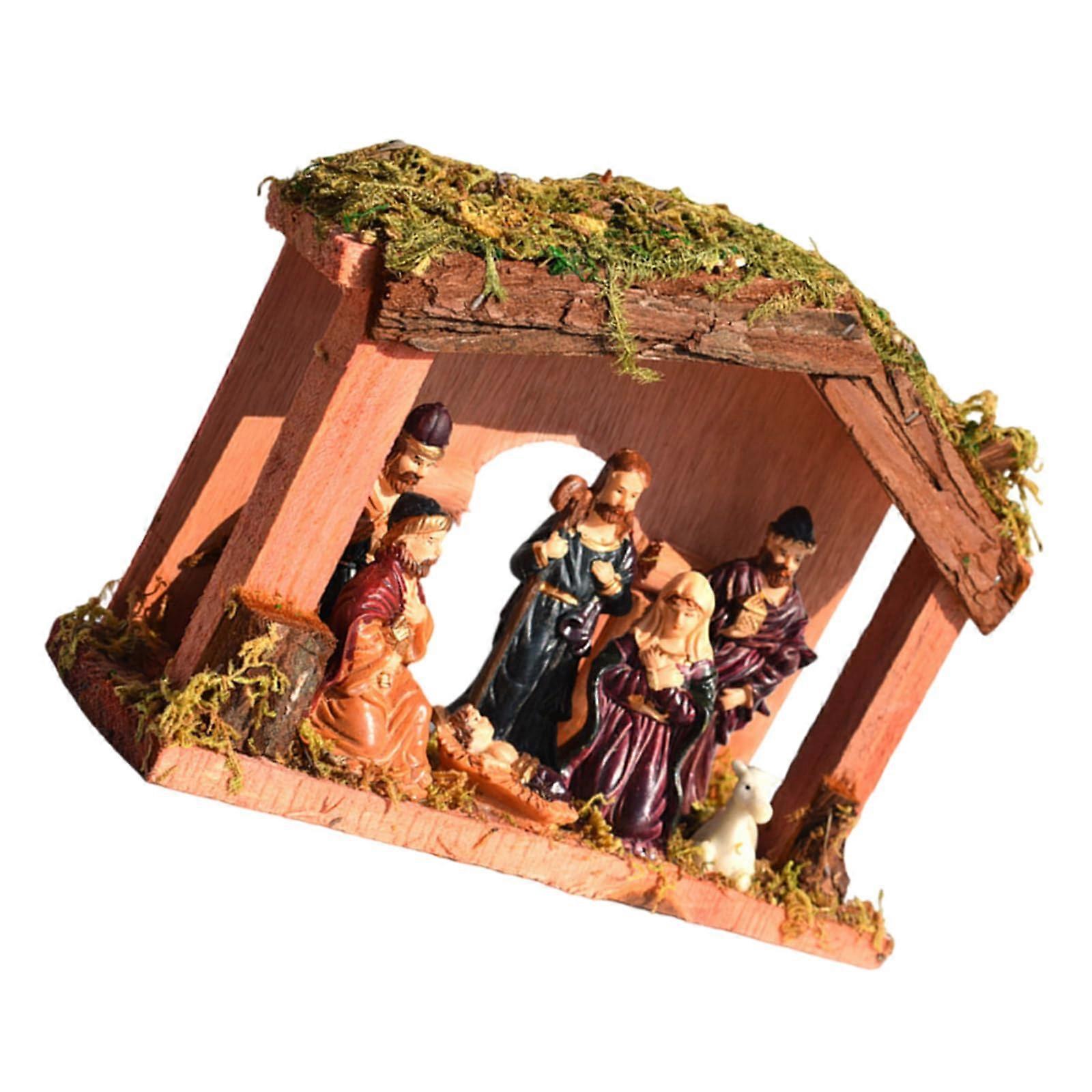 Christmas Nativity Set Tabletop Decoration with Hand-Painted Figurines, 11-Piece Religious Manger Scene for Holiday Display