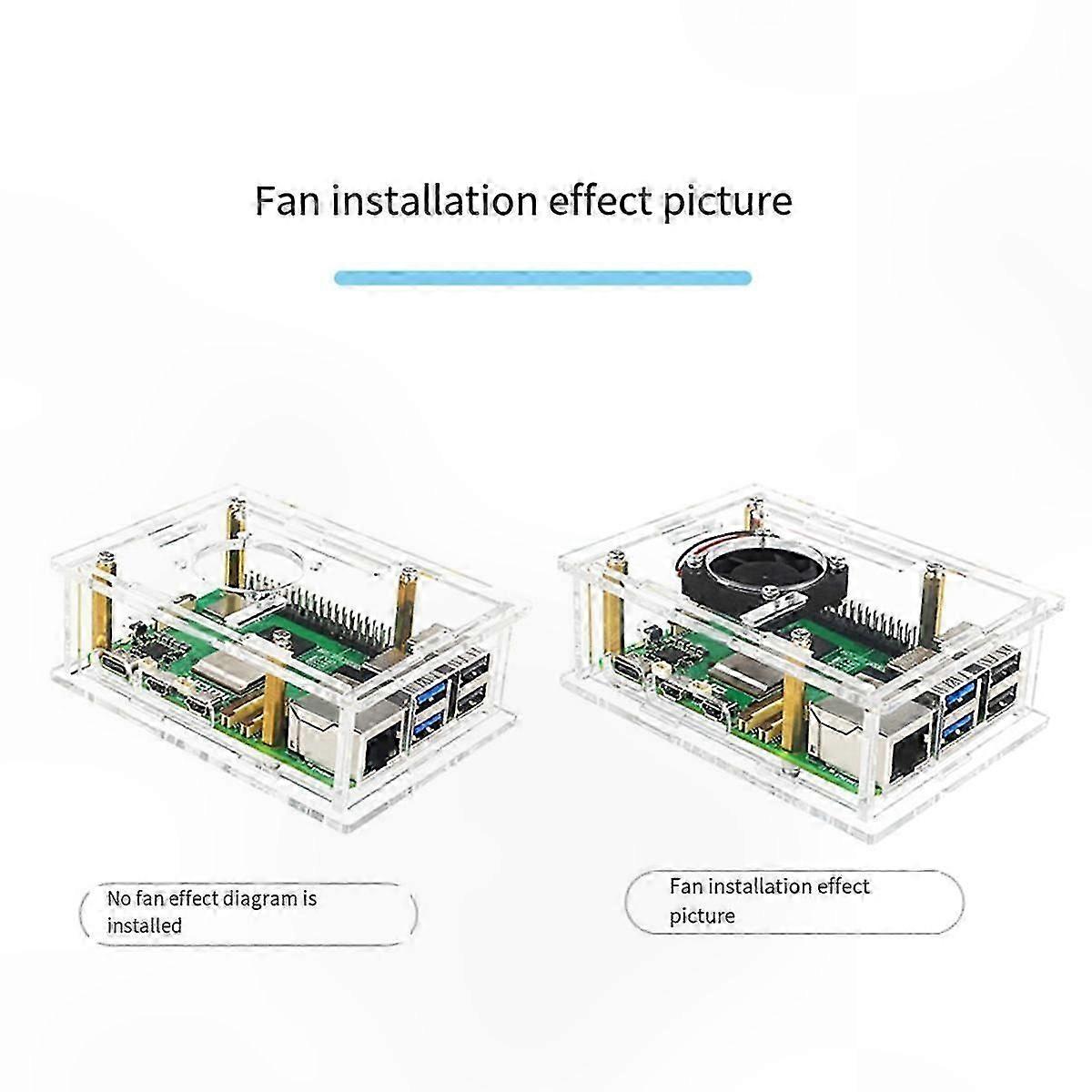 Acrylic Case with Cooling Fan and Copper Heat Sink for Raspberry Pi 5 Transparent Protective Shell