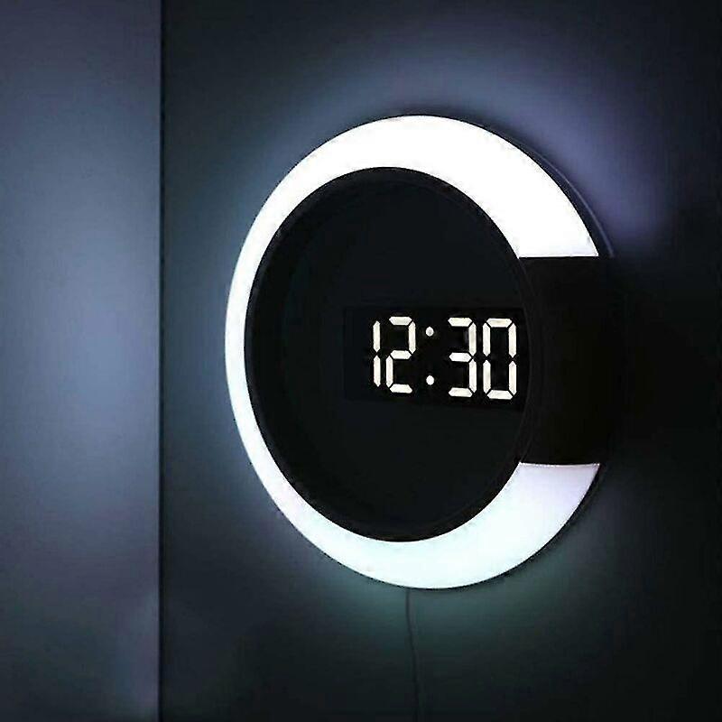 LED Wall Clock, Modern Style Creative Digital Clock, Alarm Function, Temperature Display (White)