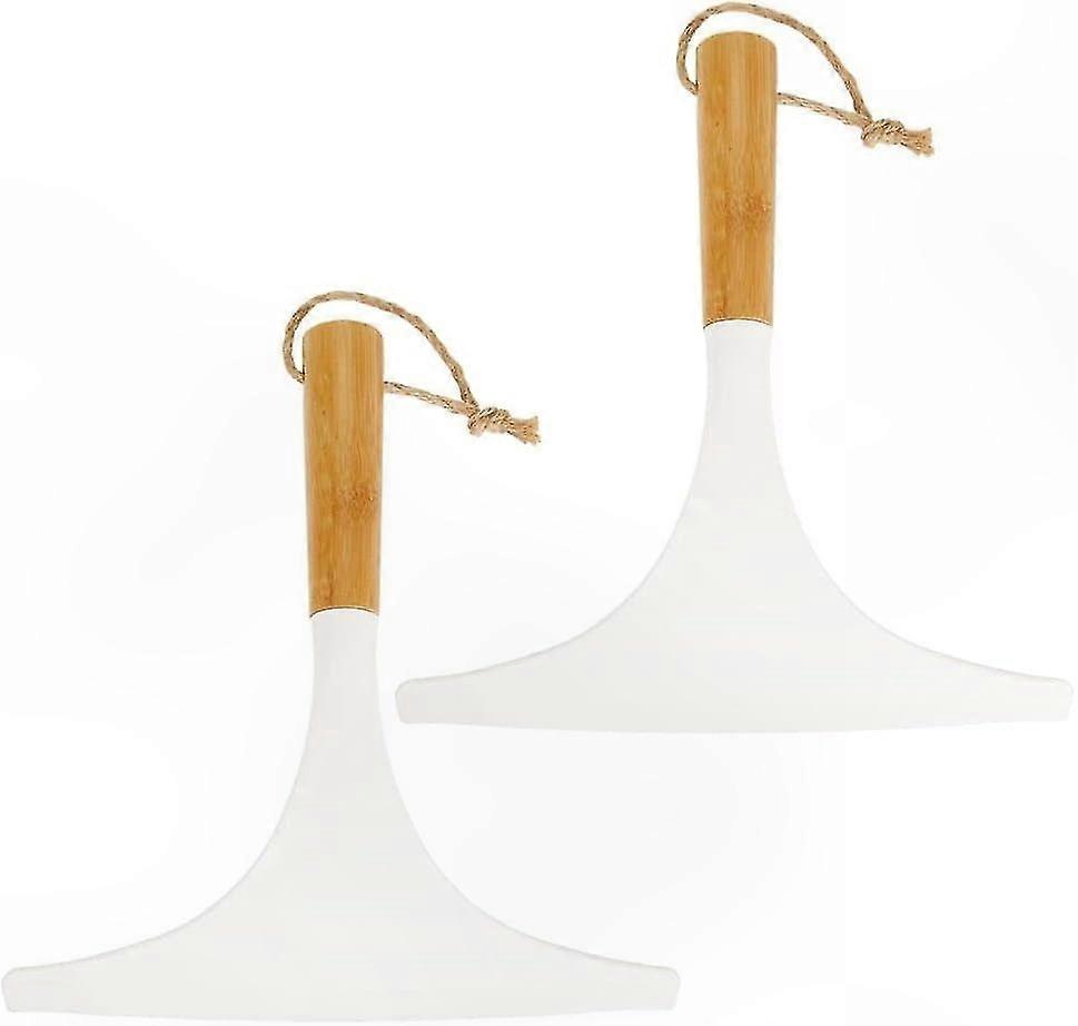 Set of 2 Window and Shower Squeegees with Hanging Loop, Practical Cleaning Tool for Bathroom or Glass Surfaces, White/Natural Tone
