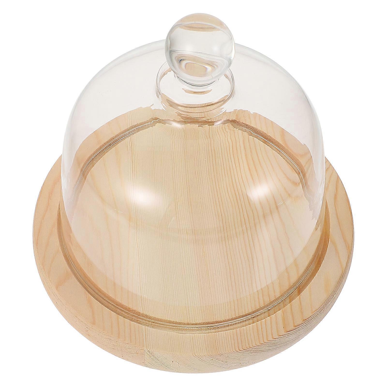 Cake Cover Glass Protective Cover for Cafe Assorted Color with Wood Base 1 Set