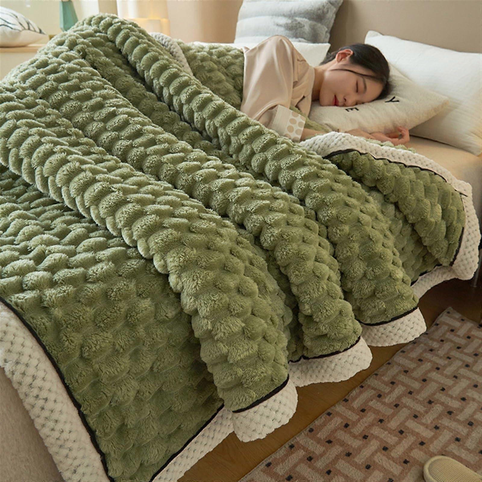 Weighted Blanket Large Fleece Throw for Adults, Soft Warm Blanket for Sofa and Bed, Light Green 180x200cm