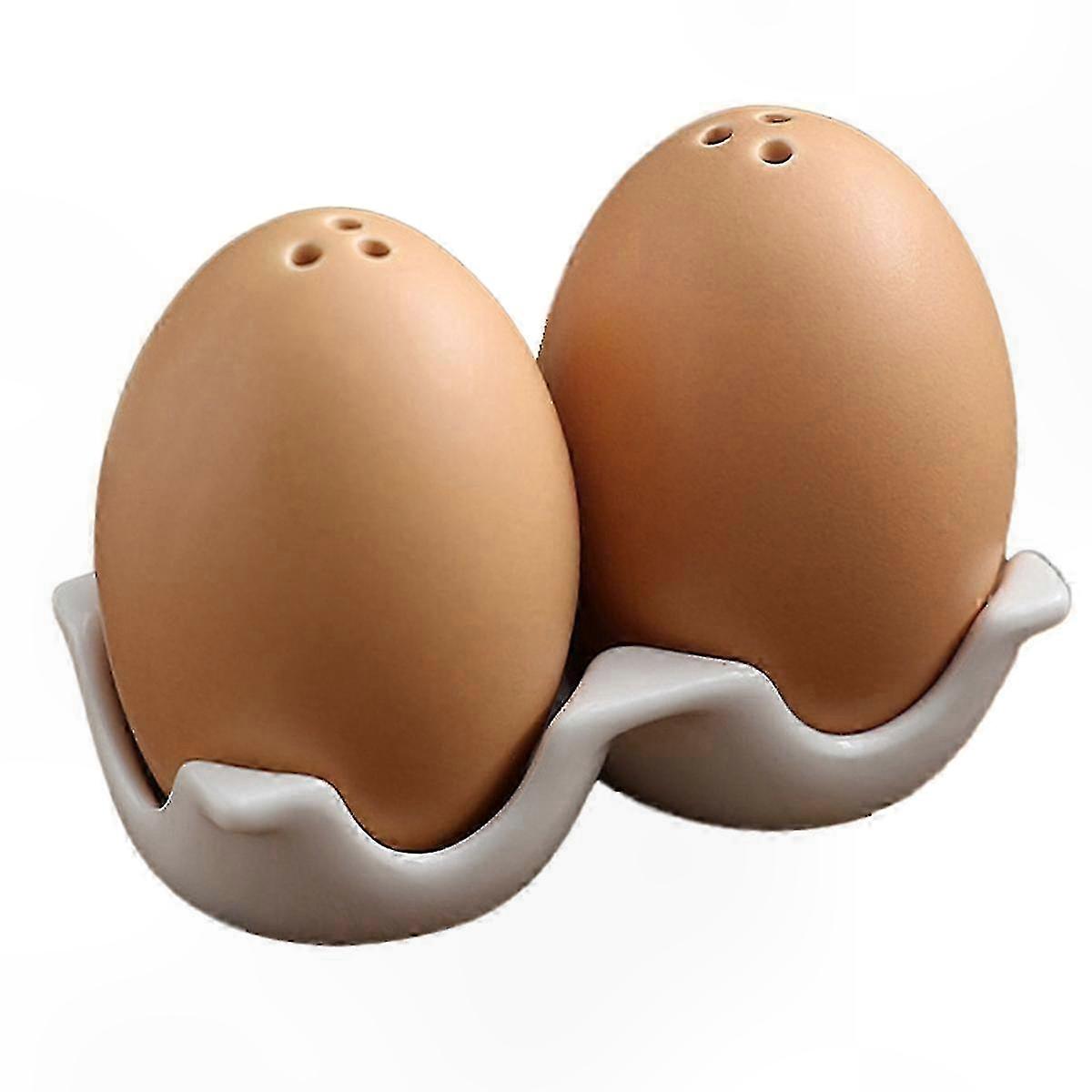 Mini Egg-Shaped Ceramic Spice Shakers with Carton-Inspired Stand