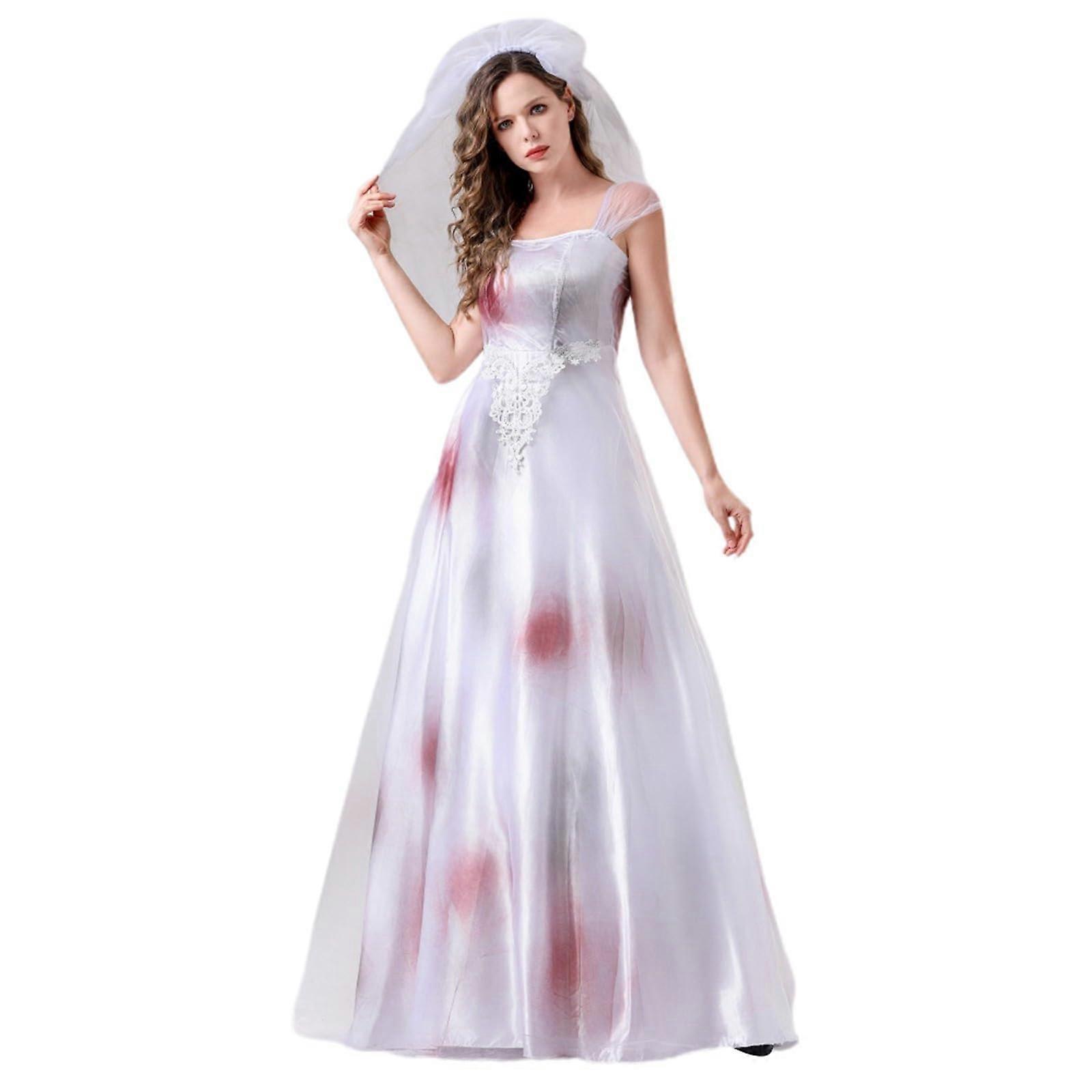 Medieval Capes for Women Ghostly Bride Cosplay Dress, XL White Costume for Halloween Parties and Role Play