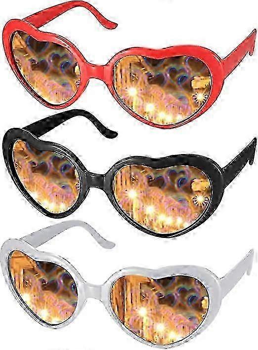 3-Piece 3D Heart-Shaped Special Effect Glasses with Light Diffraction for Music Bars and Fireworks Displays