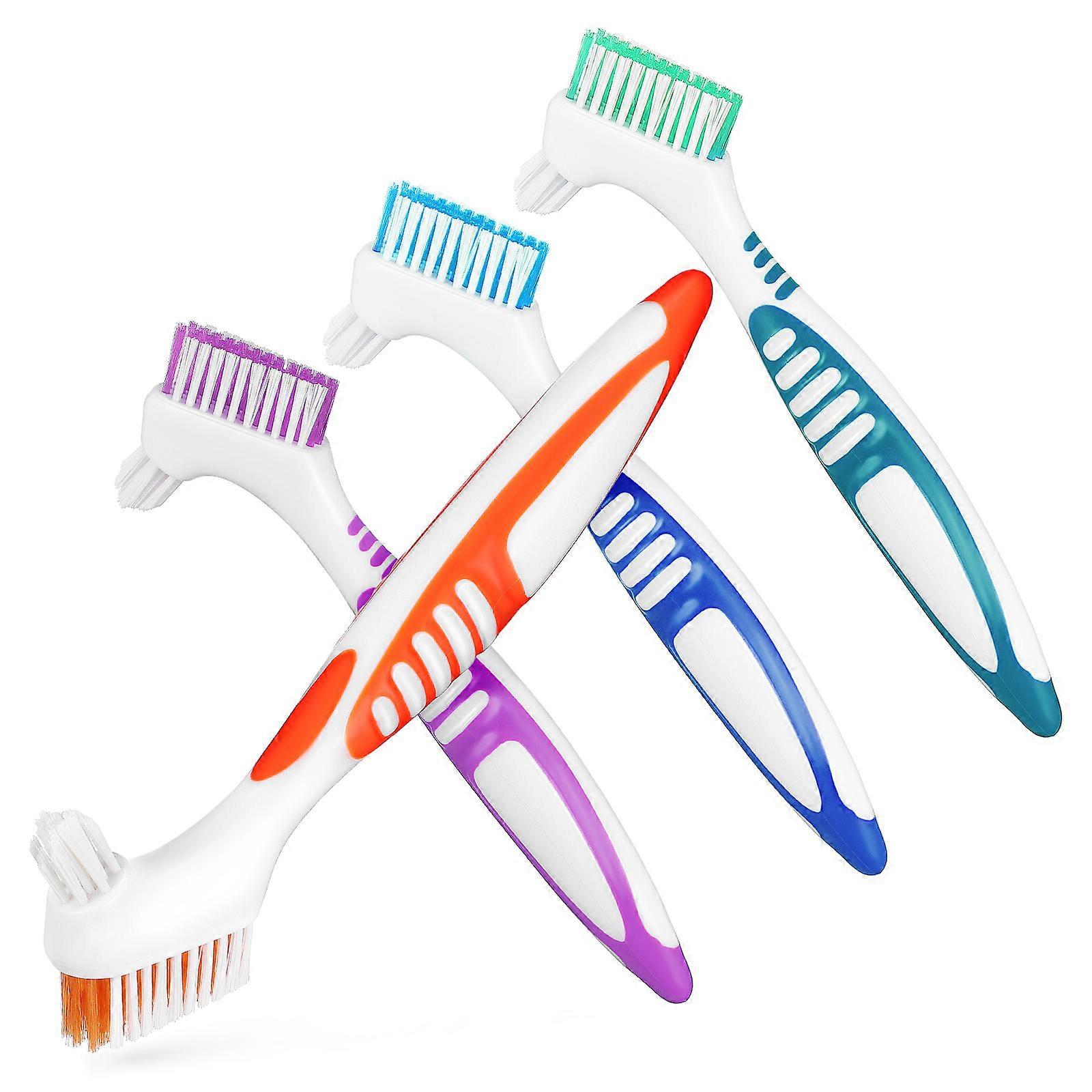 4 Pcs Double Sided Denture Brushes Travel Toothbrushes for Effective Denture Cleaning